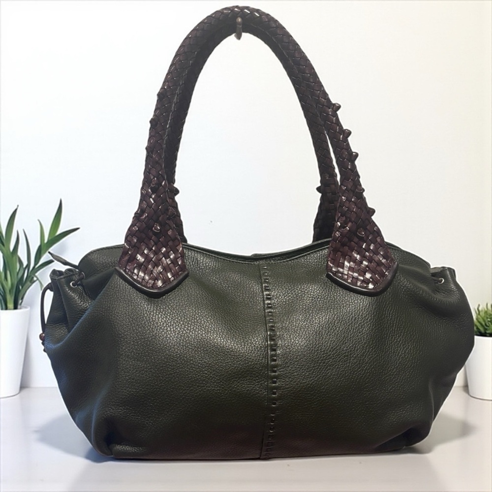 Paolo Masi Satchel – Hunter Green Leather with Woven Handles